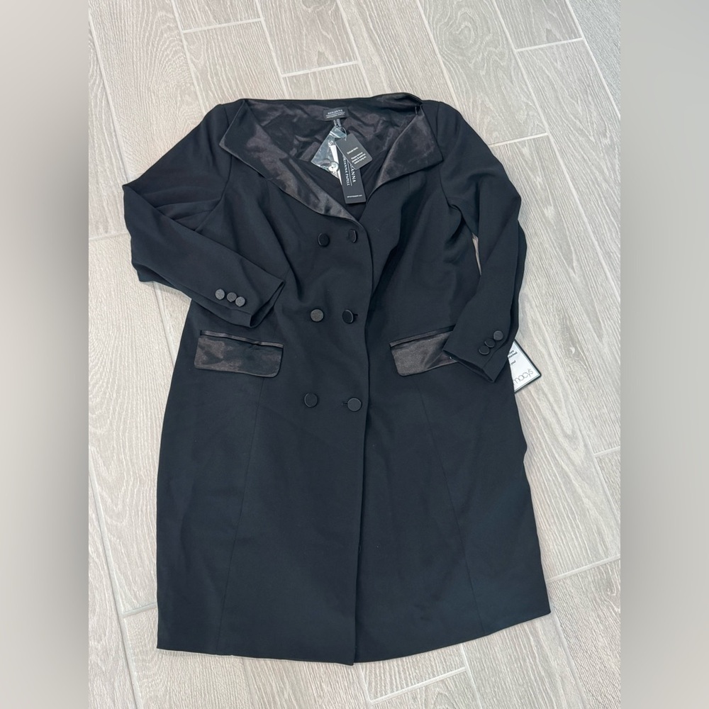 ADRIANNA PAPELL Tuxedo Dress in Black Satin Details Size 14W NWT - Picture 3 of 4